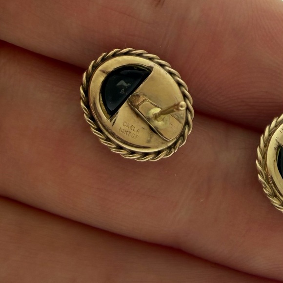 Vintage Genuine Onyx 14k Gold-Filled Earrings - Picture 2 of 4